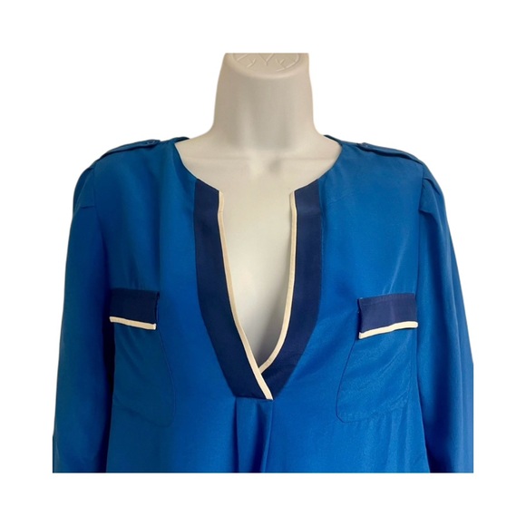 Joie Collarless V-Neck Long Sleeve Silk Blouse - Picture 4 of 7